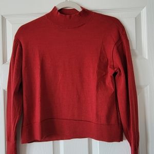 Everlane Womens Burgandy Long Sleeve Cropped WoolSweater